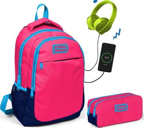 Coral High Kids Narçiçeği  Kız Çocuk İlkokul Çantası ve Kalemlik Seti - USB Soketli