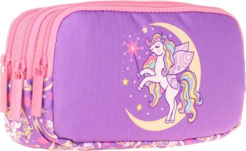 Üç Bölmeli Mor Unicorn Kız Çocuk Kalem Çantası