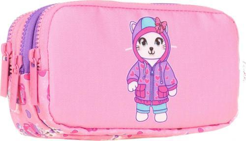 Üç Bölmeli Pembe Sevimli Kedi Kız Çocuk Kalem Çantası