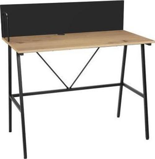 Retro Metal Ayaklı Arkalıklı Çalışma Masası-Ceviz/Siyah 100x100x54 cm
