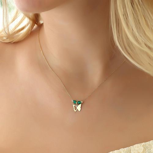 Altın Renkli Taşlı Kelebek Kolye