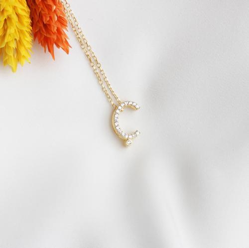 Gümüş Ç Harfi Taşlı Kolye