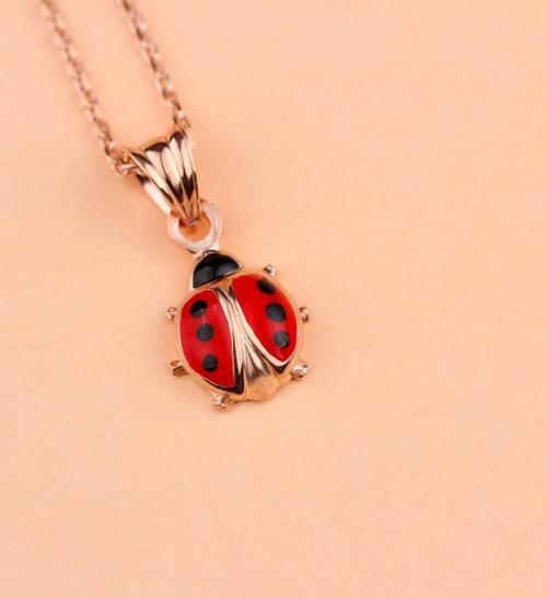 Gümüş Uğur Böceği Kolye