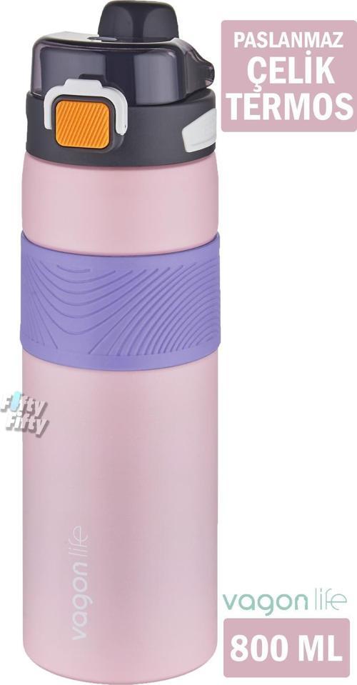 Çelik Termos 800 ML Büyük Boy Tek Kapak Çift Kullanım Pipetli/Rahat İçim Kaydırmaz Gövde-FFVGN032800ML