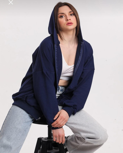 KANGURU CEP DETAYLI OVERSİZE SWEAT- LACİVERT RENK