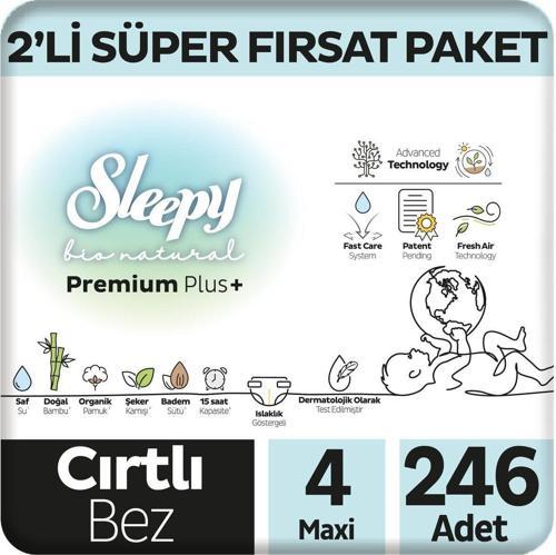 Bio Natural Premium Plus 2'li Süper Fırsat Paketi Bebek Bezi 4 Numara Maxi 246 Adet