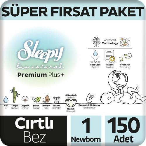 Bio Natural Premium Plus Süper Fırsat Paketi Bebek Bezi 1 Numara Newborn 150 Adet