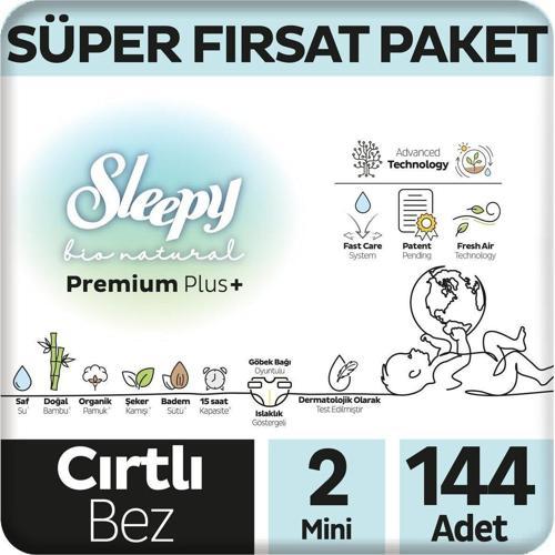 Bio Natural Premium Plus Süper Fırsat Paketi Bebek Bezi 2 Numara Mini 144 Adet