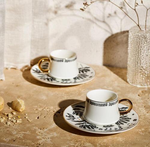 Artisan Siyah Beyaz New Bone 2 Kişilik Kahve Fincanı Takımı