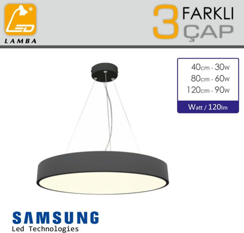 Daire Sarkıt Aydınlatma - 40cm - Gün Işığı - Siyah Kasa