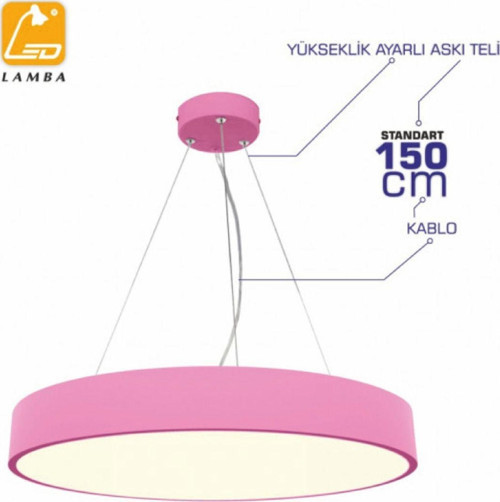 Daire Sarkıt Aydınlatma - 80cm - Beyaz Işık - Pembe kasa
