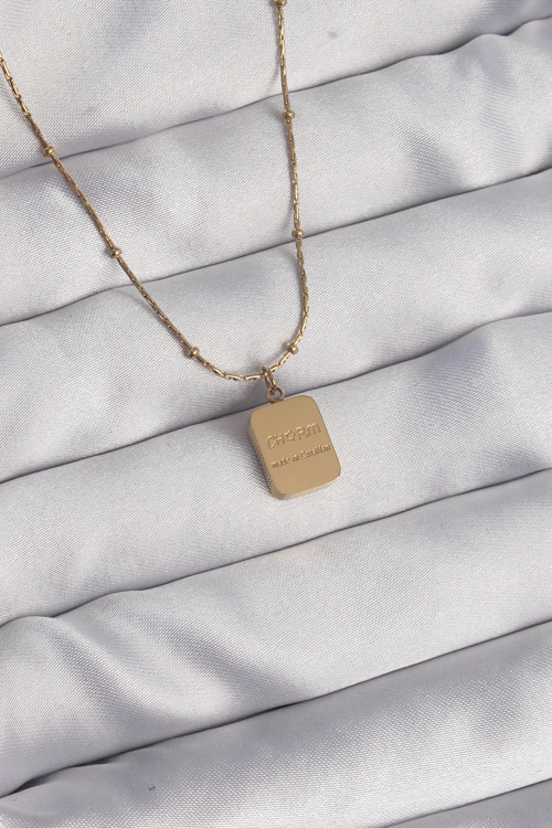 316L Çelik Gold Renk Kare Charm Model Kolye - EBJ240807W25505