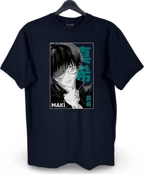 Maki Jujutsu Kaisen Baskılı Loose Fit Bisiklet Yaka Tişört Anime Manga