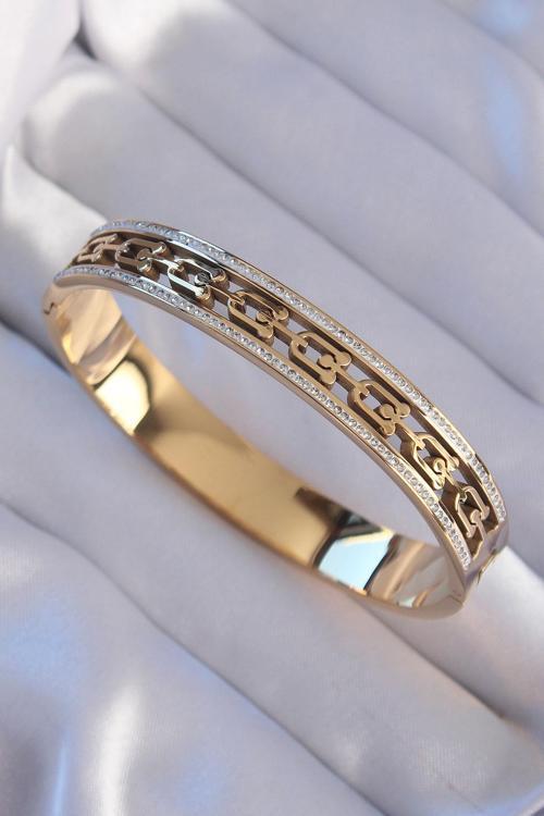 316L Çelik Gold Renk Zirkon Taşlı Tiffany Model Kelepçe - EBJ240807W25642