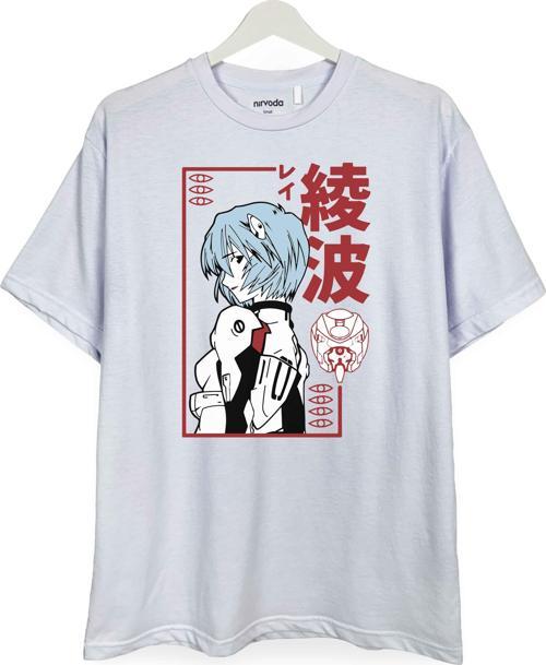 Rei Ayanami Neon Genesis Evangelion Baskılı Loose Fit Bisiklet Yaka Unisex Tişört Anime Manga