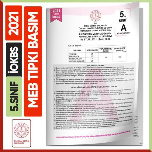 2021 5.Sınıf İOKBS BURSLULUK MEB Tıpkı Basım Çıkmış Soru Kitapçığı Video/PDF Çözümlü Türkiye Geneli