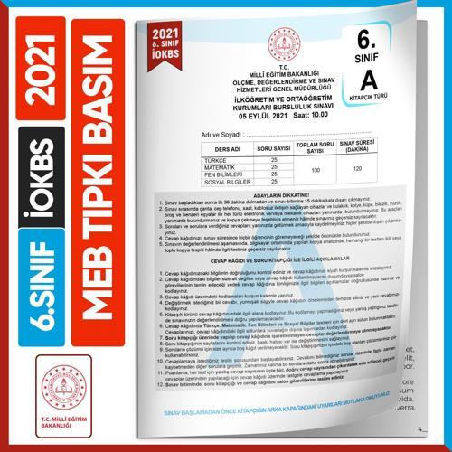 2021 6.Sınıf İOKBS BURSLULUK MEB Tıpkı Basım Çıkmış Soru Kitapçığı Video/PDF Çözümlü Türkiye Geneli