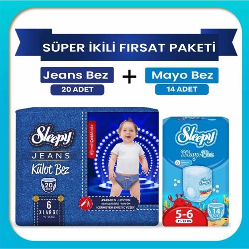 Süper ikili Fırsat Paketi(Jeans Külot Bez 6 Numara 20 Adet + Mayo Külot Bez 6 Numara 14 Adet)