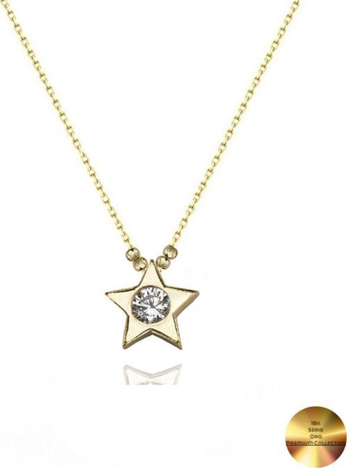 18k Serie Oro Tektaş Yıldız Minimal Dorika Kadın Gümüş Kolye