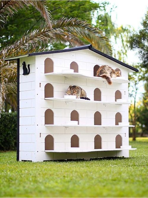 Bahçeli Kedi Apartmanı (Kedi Evi) + Mama Kapları Hediye