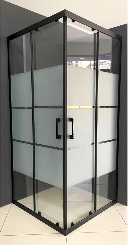 Duşakabin Kare 5 mm Siyah Kumlama Box Desen Cam H190 cm