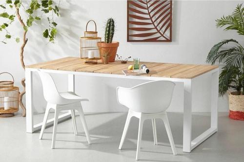 Bahçe Balkon Teras Metal Ağaç Masa Beyaz 80x150
