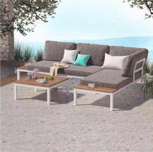 Ecotech Köşe Bahçe Takımı Oturma Grubu 2+2+Sehpa Gri - Beyaz