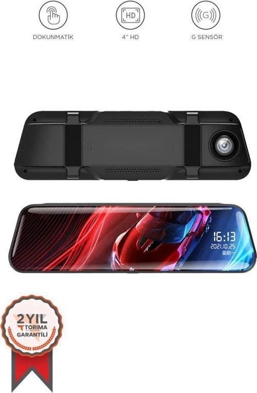 TA-06 Siyah 1080p Araç içi Lcd 9.6 inç Dokunmatik Ekranlı Dikiz Aynası Gece Görüşlü Ön ve Arka Araç Kamerası