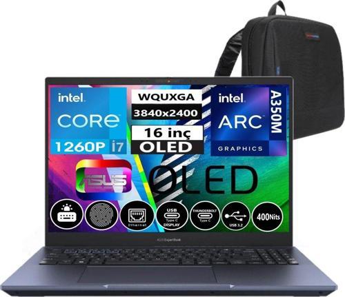 Expertbook B5602CBN-I71260165 Intel Core I7 1260P 24GB Ddr5 512GB SSD 16" OLED 4gb ARCA350M WINDOWS11HOME Taşınabilir Bilgisayar 090NX05K1-M00L0017 + Weblegelsin Çanta