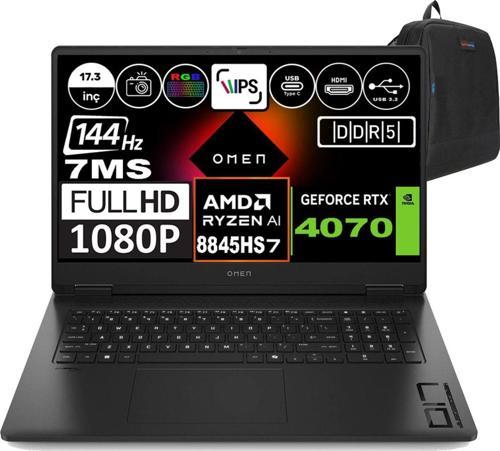 Omen 17-DB0019NT Amd Ryzen 7 8845HS 64GB Ddr5 4tb SSD 8GB-RTX4070 17.3 Inç 144HZ 7ms Fhd Windows 11 Pro Taşınabilir Bilgisayar A44QQEAP06 + Zetta Çanta