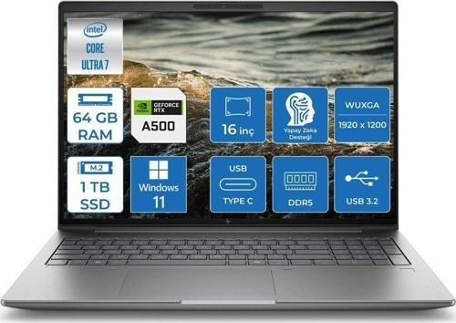 Zbook Power G11 16" Intel® Core™ Seris 1 155U 64GB DDR5 1TB SSD RTX 500 Ada 4GB Windows 11 Pro WUXGA  886B48EA08