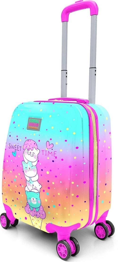 Kids Renkli Dondurmalı Kedi Desenli Çocuk Valizi 16777