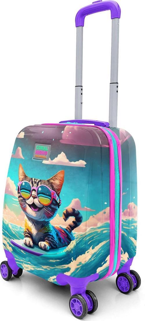 Kids Sörfçü Kedi Desenli Çocuk Valizi 16779