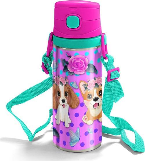 Kids Pembe Köpek Desenli Pipetli Çelik Matara 600 ml 11959