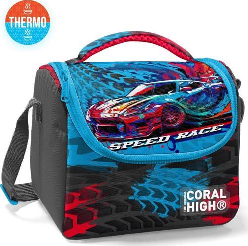 Kids Gri Mavi Yarış Arabası Desenli Thermo Beslenme Çantası 11885
