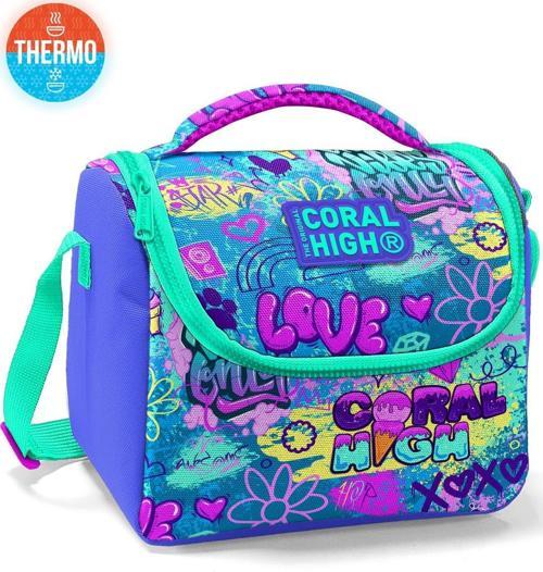 Kids Lavanta Su Yeşili Grafiti Desenli Thermo Beslenme Çantası 11827