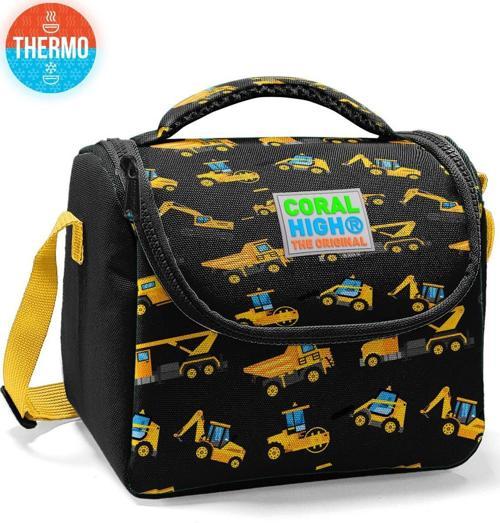 Kids Siyah Sarı İş Makinesi Desenli Thermo Beslenme Çantası 11813