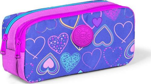 Kids Açık Pembe Lavanta Kalp Desenli İki Bölmeli Kalem Çantası 22280