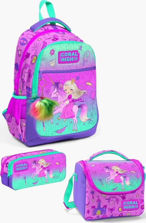 Kids Açık Pembe Mor Unicornlu Prenses Desenli 3’lü Okul Çanta Seti SET0123481