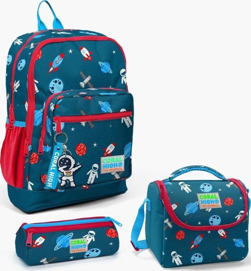 Kids Civit Kırmızı Uzay Desenli 3’lü Okul Çanta Seti SET0123116