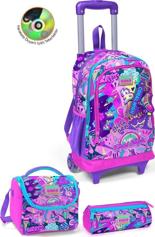 Kids Grafiti Desenli Üç Bölmeli Çekçekli 3'lü Çanta Seti SET0123960