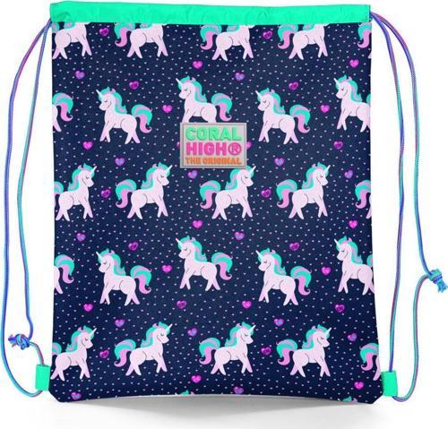Kids Lacivert Pembe Unicorn Desenli İpli Büzgülü Sırt Çantası 22456