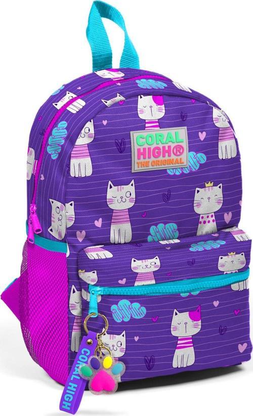 Kids Mor Kedi Desenli İki Bölmeli Yuva Sırt Çantası 23328