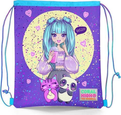 Kids Mor Pembe Anime Kız Desenli İpli Büzgülü Sırt Çantası 22435