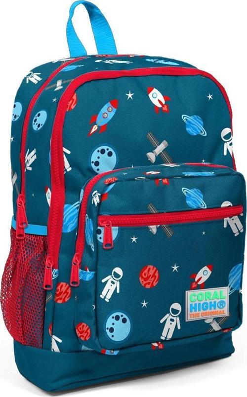 Kids Lacivert Uzay Desenli USB Şarjlı Kulaklık Çıkışlı Okul Sırt Çantası 23290