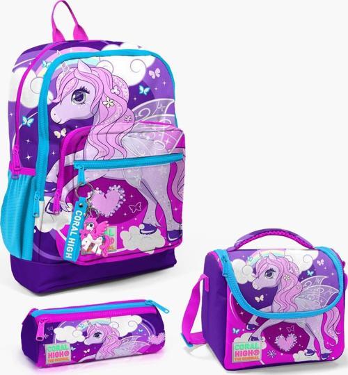 Kids Mor Pembe Unicorn Desenli 3’lü Okul Çanta Seti SET0123708