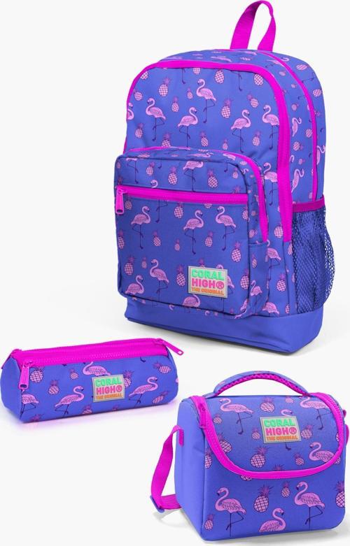 Kids Lavanta Pembe Flamingo Desenli 3’lü Okul Çanta Seti SET0123112