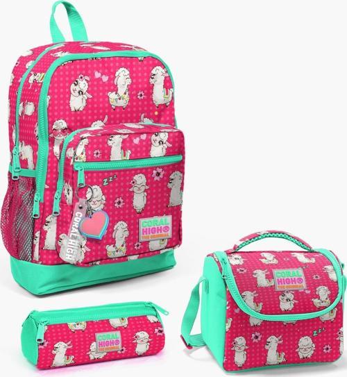 Kids Neon Mercan Su Yeşili Alpaka Desenli 3’lü Okul Çanta Seti SET0123466