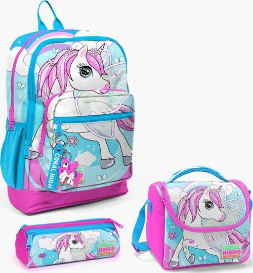 Kids Mavi Neon Pembe Unicorn Desenli 3’lü Okul Çanta Seti SET0123711
