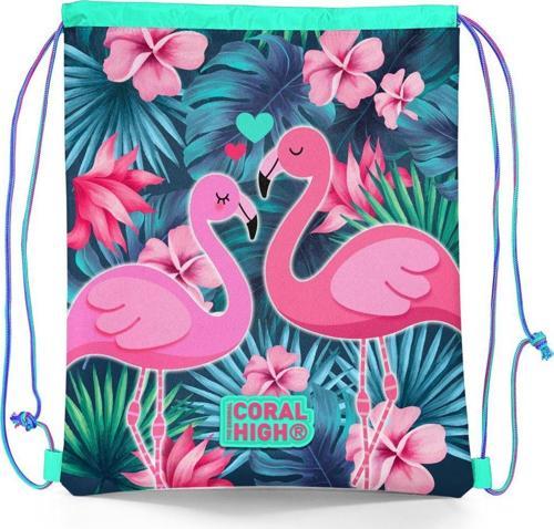 Kids Neon Mercan Su Yeşili Flamingo Desenli İpli Büzgülü Sırt Çantası 22484
